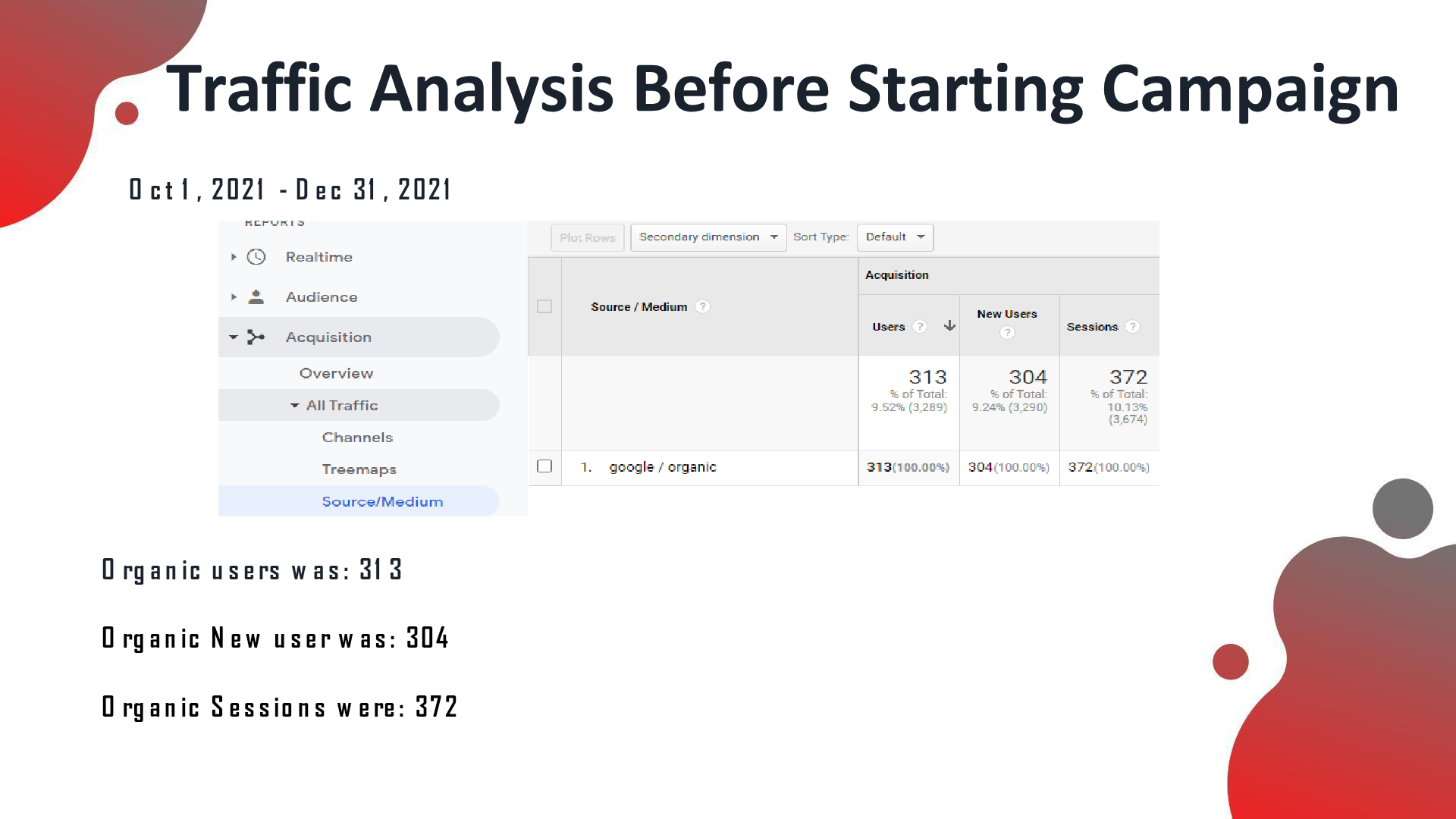 Beachside Docks analytics before the SEO campaign